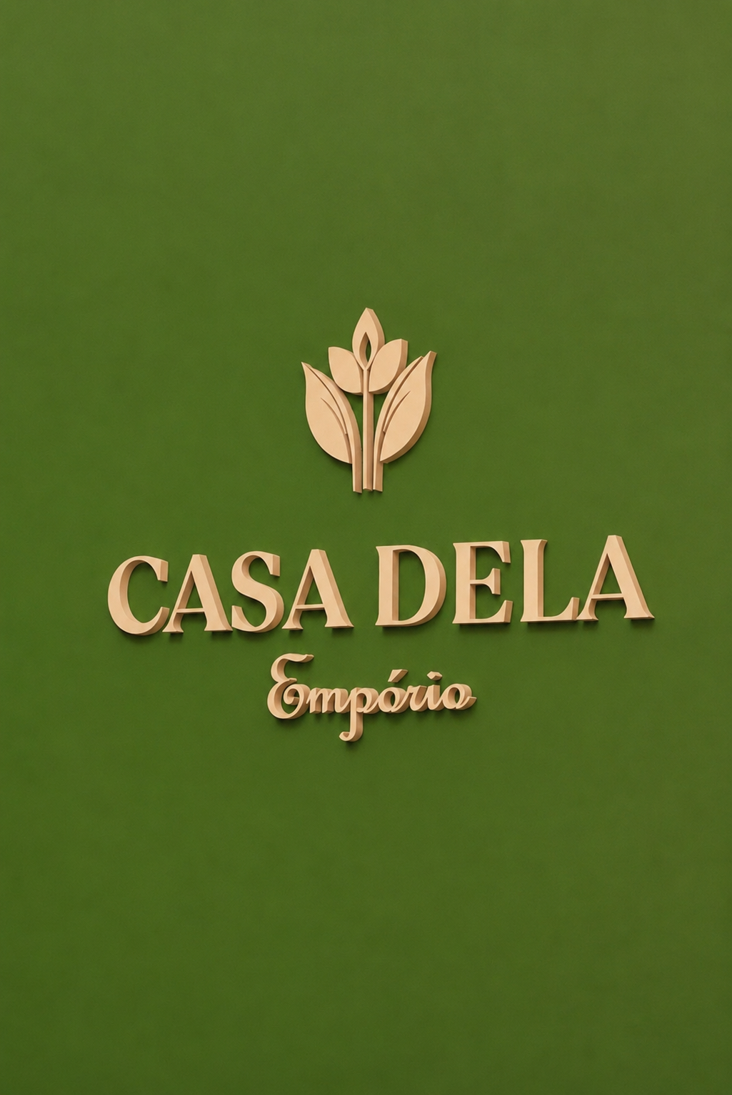 Logo Casa Dela Empório Emporio em relevo na parede verde